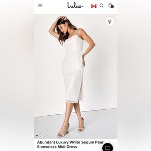 Lulus WHITE bridal sequin / Pearl dress with slit sz M